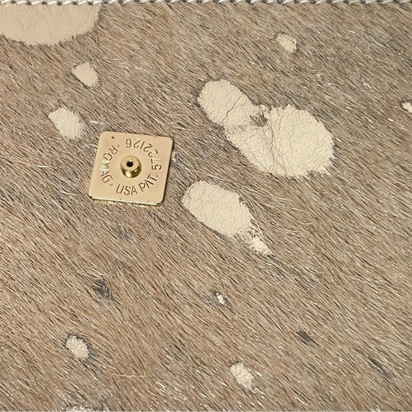 Genuine Fur-On Cowhide Metallic Gold Splatter Paint Handmade Artisan Clutch Boho - Picture 12 of 17
